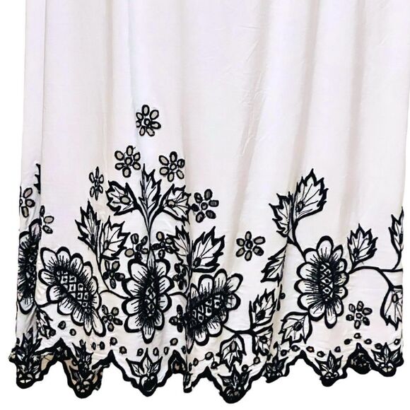 Bali Chic White Black Embroidery Smocked Tube Tie Halter Top Dress - Picture 13 of 15